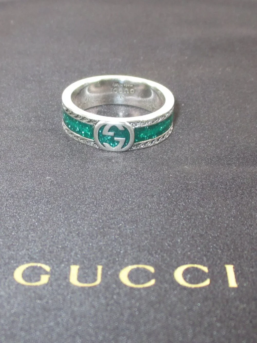 GUCCI STERLING SILVER & ENAMEL INTERLOCKING G RING